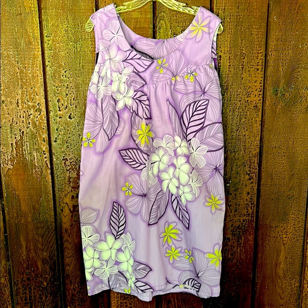 Vintage 60s 70s Muumuu House Dress Purple Tropical Hawaiian Floral Sleeveless 2X